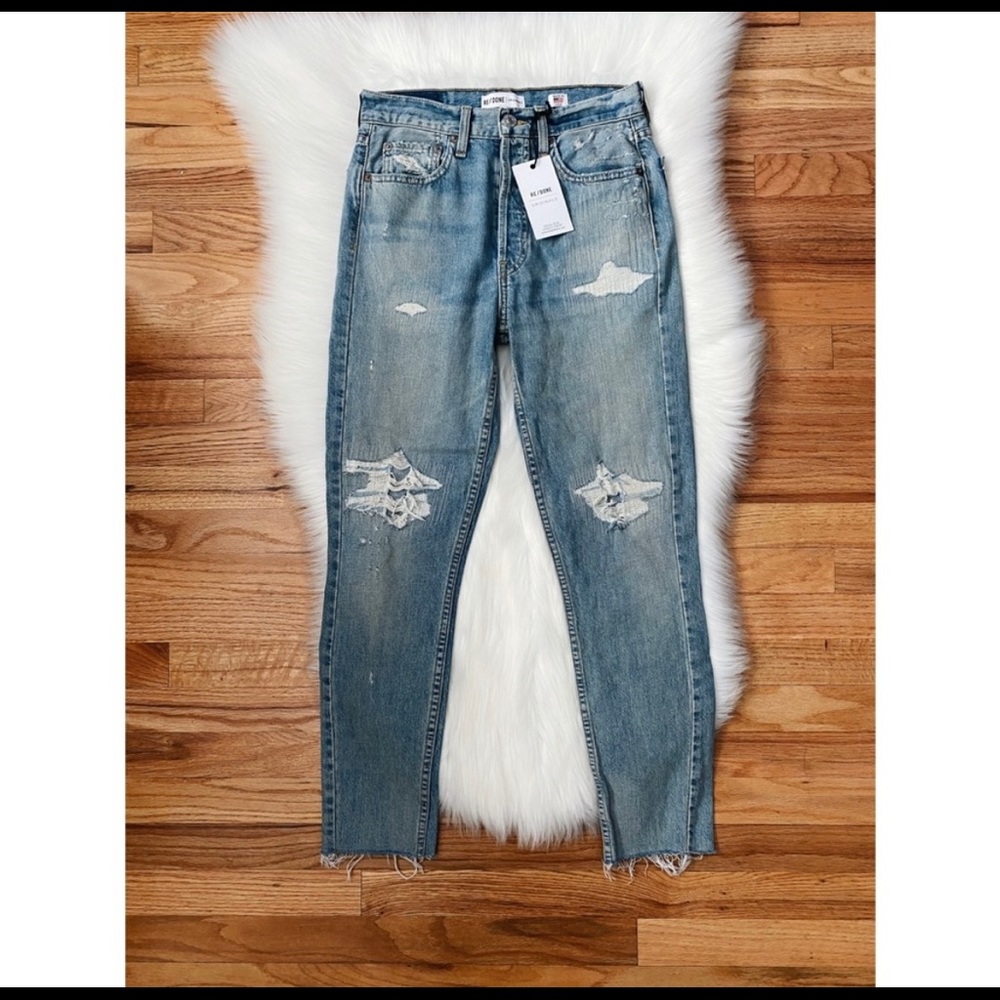 Re/Done High Rise Ankle Crop Jeans in Light Repair Size 26 NWT